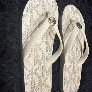 Michael Kors Cream Sandals with Gold Logo